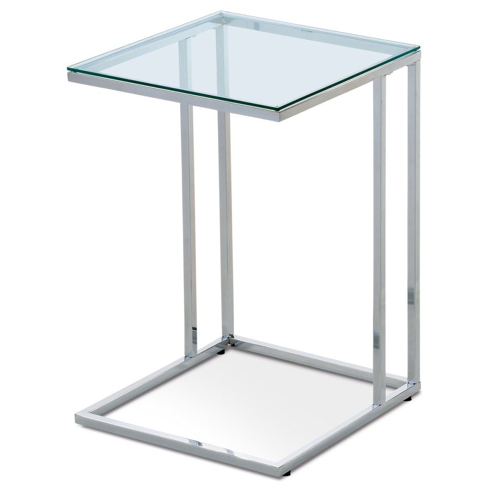Autronic Prístavný stolík 40x40x60 cm, sklenená doska, kovová chrómovaná podnož 84056-06 CR